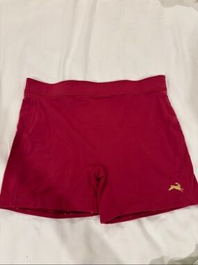 Tracksmith Deep Pink Women's Bike Shorts with Gold Logo